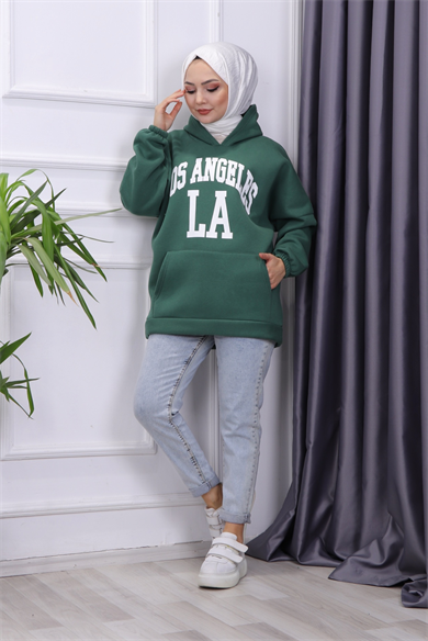 Üç İplik Kanguru Cep Sweat Yeşil