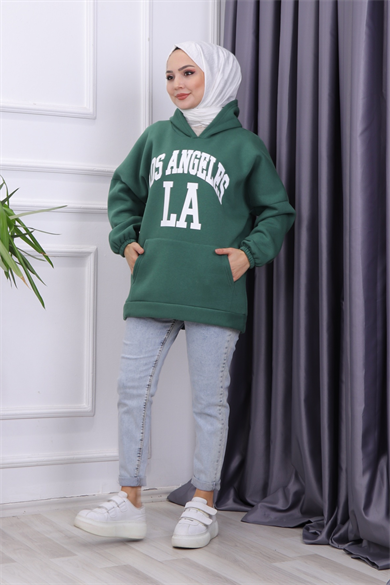 Üç İplik Kanguru Cep Sweat Yeşil