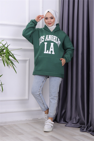 Üç İplik Kanguru Cep Sweat Yeşil