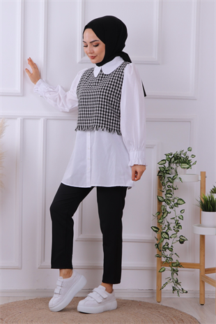 Üstü Ekose Desen Altı Gömlek Tunik-