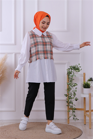 Üstü Ekose Desen Altı Gömlek Tunik