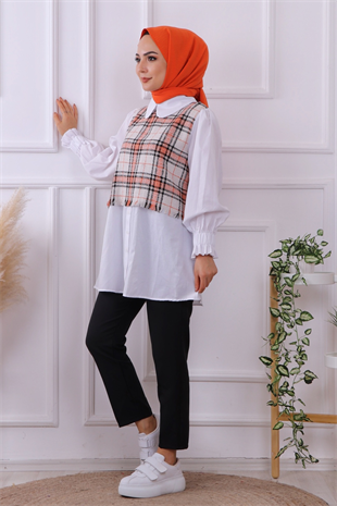 Üstü Ekose Desen Altı Gömlek Tunik