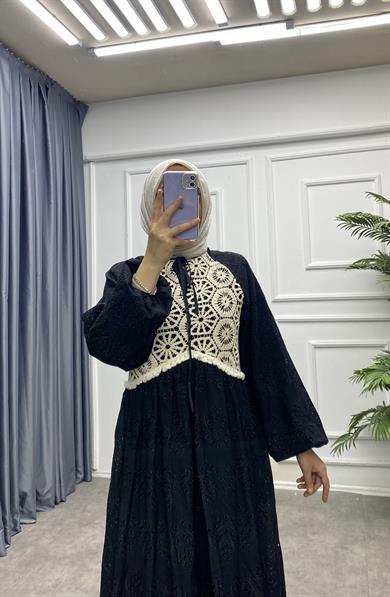 Üzeri Dantel Fisto Elbise Siyah 