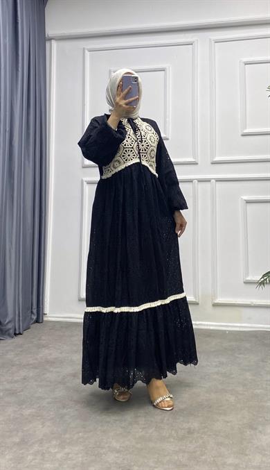 Üzeri Dantel Fisto Elbise Siyah 