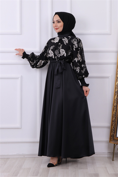 Üzeri İşlemeli Abiye Gri