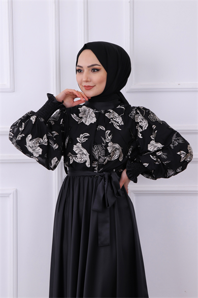 Üzeri İşlemeli Abiye Gri