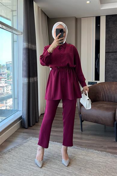 Üzeri Taşlı Beli Tünelli Linda Takım Vişne Çürüğü 