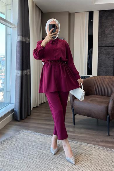 Üzeri Taşlı Beli Tünelli Linda Takım Vişne Çürüğü 