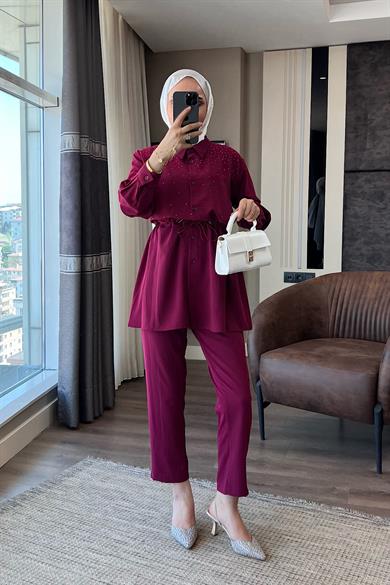 Üzeri Taşlı Beli Tünelli Linda Takım Vişne Çürüğü 