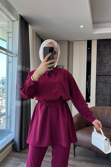Üzeri Taşlı Beli Tünelli Linda Takım Vişne Çürüğü 