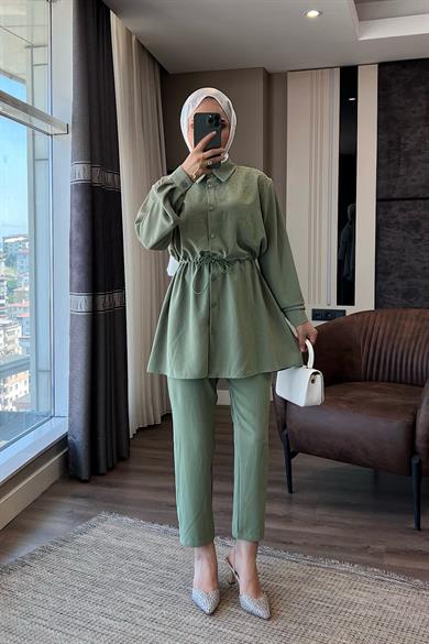 Üzeri Taşlı Beli Tünelli Linda Takım Yeşil