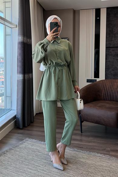 Üzeri Taşlı Beli Tünelli Linda Takım Yeşil
