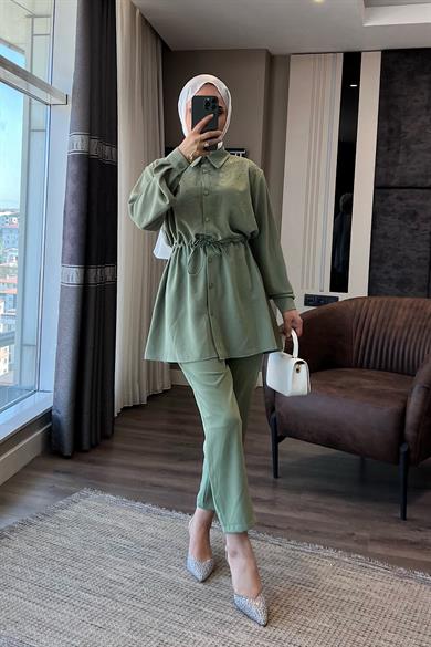 Üzeri Taşlı Beli Tünelli Linda Takım Yeşil