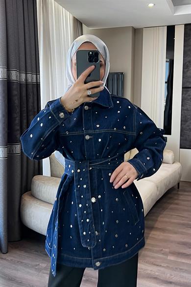 Üzeri Taşlı Kot Ceket