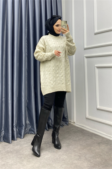Üzeri Taşlı Tunik Taş Rengi