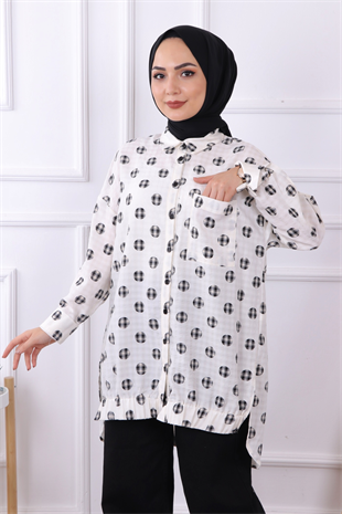 Üzeri Top Desenli Tek Cepli Tunik Siyah