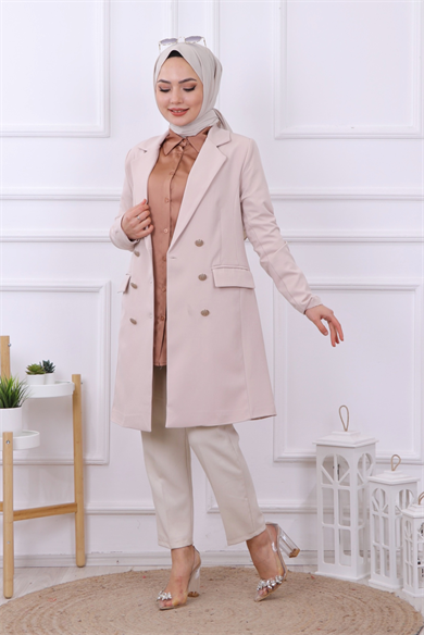 Uzun Blazer Ceket Taş