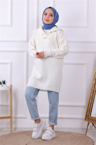 Yaka Detaylı Tunik Beyaz