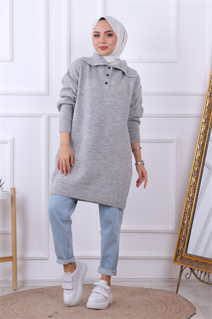Yaka Detaylı Tunik Gri
