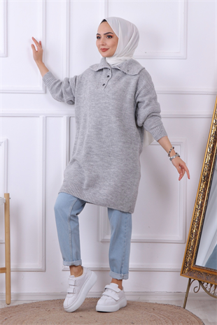 Yaka Detaylı Tunik Gri