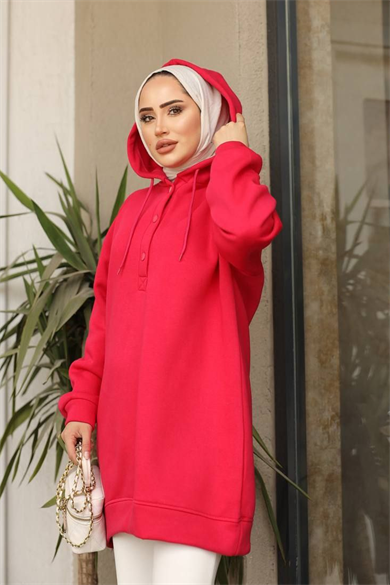 Önü Çıtçıtlı Sweat Fuşya