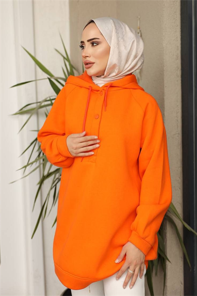 Önü Çıtçıtlı Sweat Turuncu