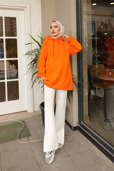 Önü Çıtçıtlı Sweat Turuncu