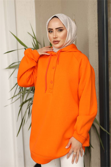 Önü Çıtçıtlı Sweat Turuncu