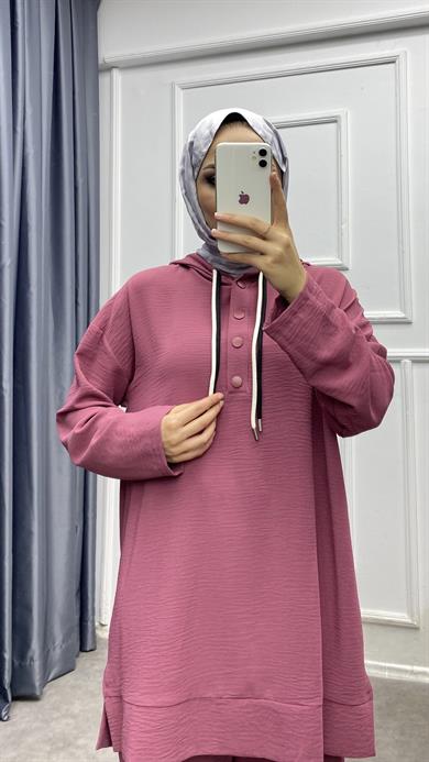 Yakası Çıtçıtlı Takım Gül Kurusu
