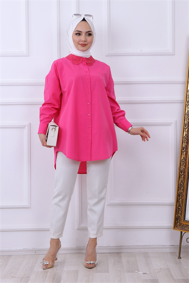 Yakası Dantel Tunik Pembe