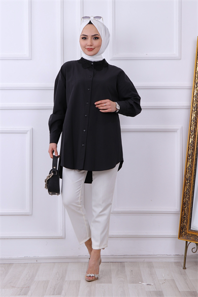 Yakası Dantel Tunik Siyah