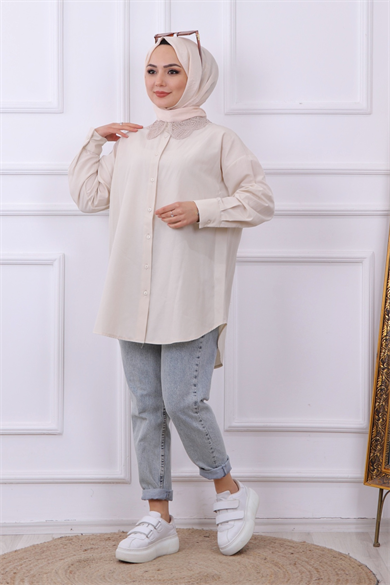 Yakası Dantel Tunik Taş
