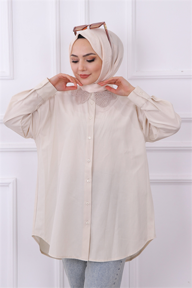 Yakası Dantel Tunik Taş