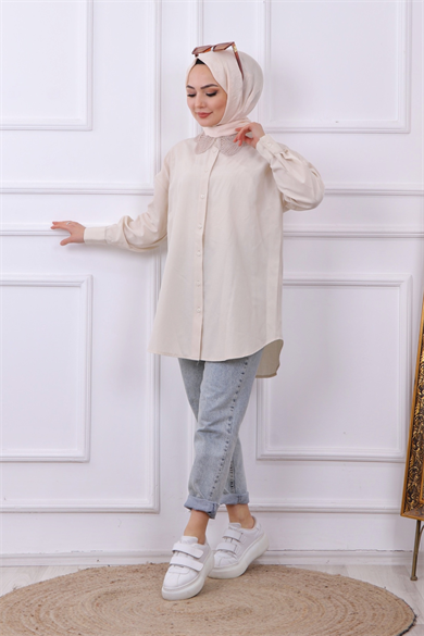 Yakası Dantel Tunik Taş
