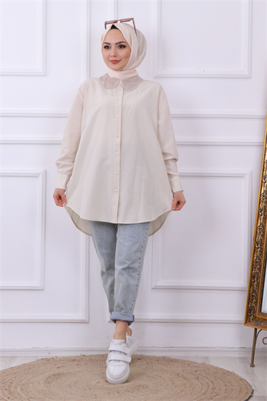 Yakası Dantel Tunik Taş