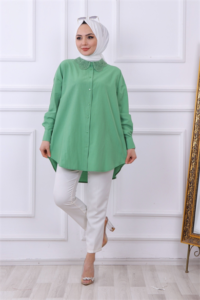 Yakası Dantel Tunik Yeşil
