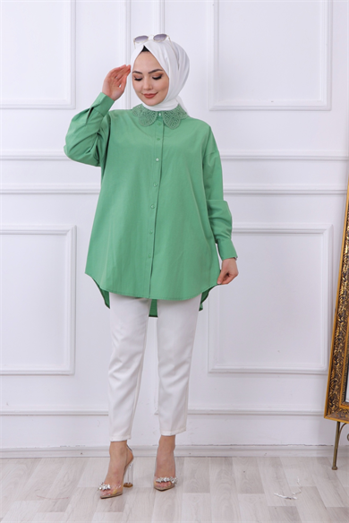 Yakası Dantel Tunik Yeşil