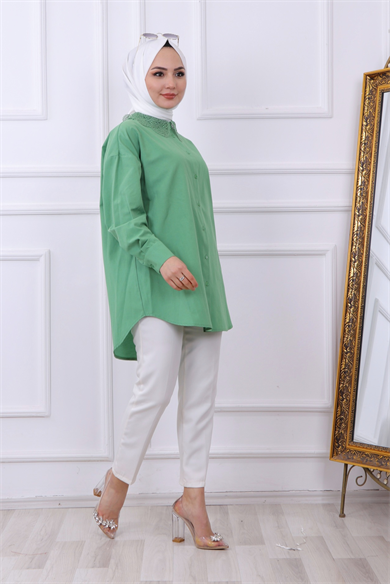 Yakası Dantel Tunik Yeşil
