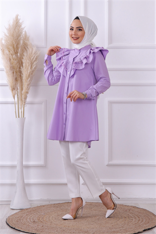 Yakası Dantelli Tunik Lila