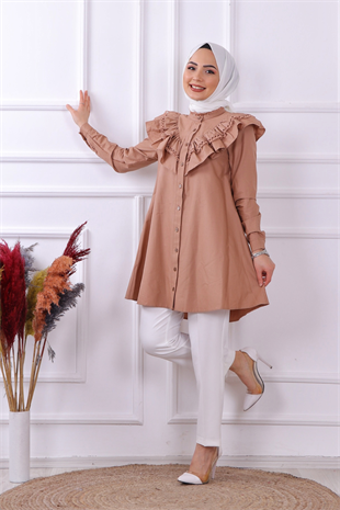 Yakası Dantelli Tunik- Camel