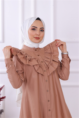 Yakası Dantelli Tunik- Camel