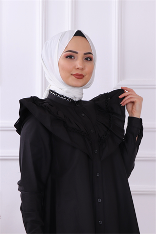 Yakası Dantelli Tunik- Siyah