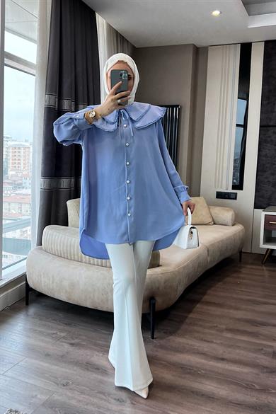 Yakası Dantelli Tunik Bebe Mavisi