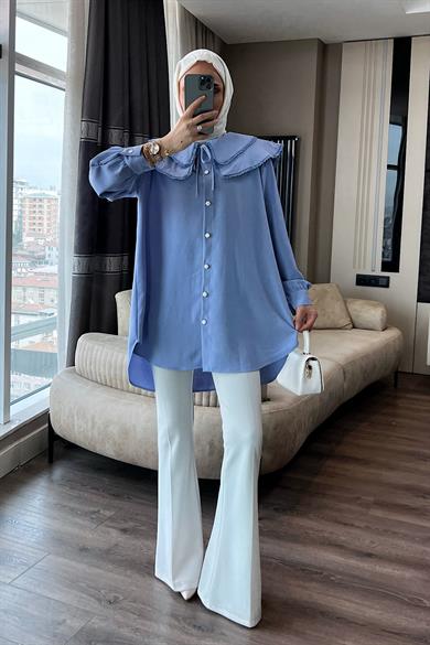 Yakası Dantelli Tunik Bebe Mavisi
