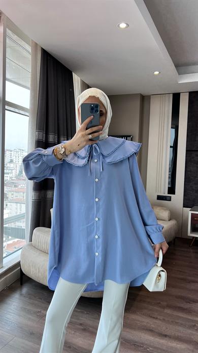 Yakası Dantelli Tunik Bebe Mavisi