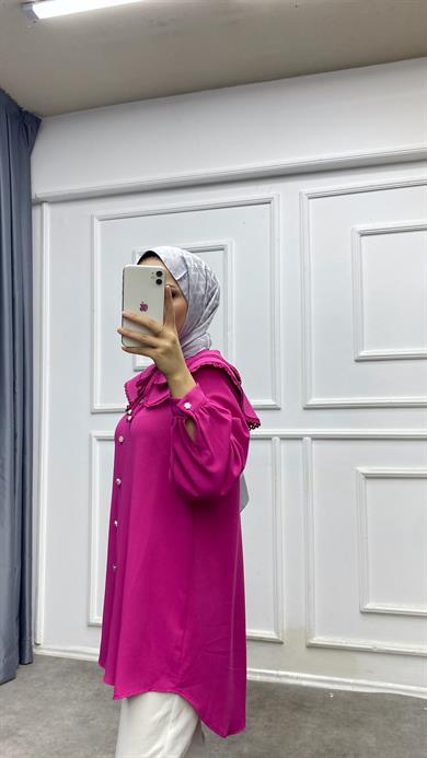 Yakası Dantelli Tunik Fuşya