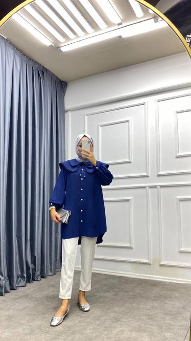 Yakası Dantelli Tunik Lacivert