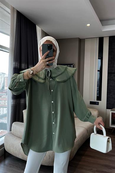 Yakası Dantelli Tunik Yeşil