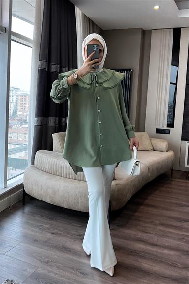 Yakası Dantelli Tunik Yeşil
