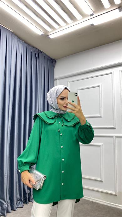 Yakası Dantelli Tunik Yeşil